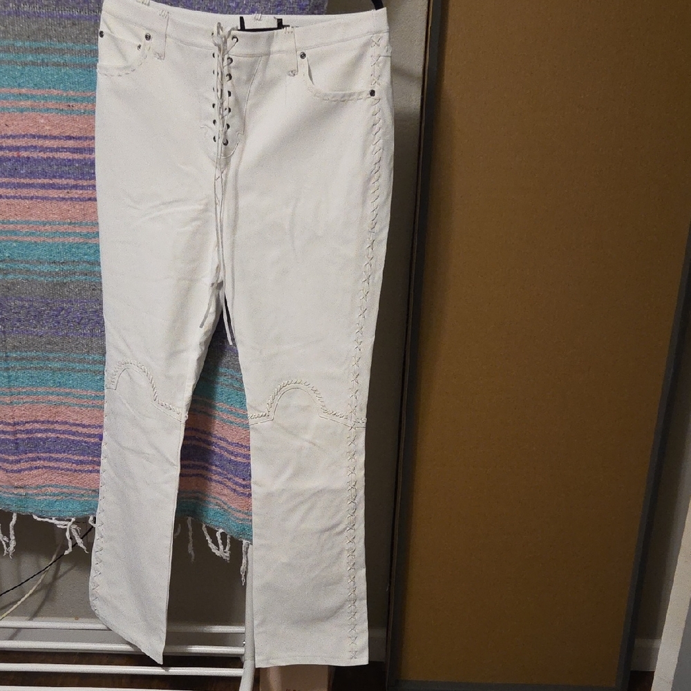 Women's White Lace-Up Jeans